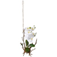 Hängende Kunst-Orchidee 32 cm weiß auf künstlichem Holzstamm Deko-Orchidee