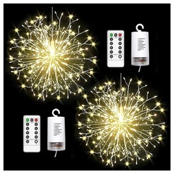 Rosnek LED-Lichterkette Feuerwerk, 198LEDs, Wasserdicht, Timer, Für Hochzeit Weihnachtsdeko, Fernbedienung, Kupferdraht, Batterie weiß
