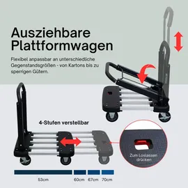 Proregal Klappbarer Profi-Transportwagen TAURUS 150 HxBxT 97x53-76x46cm | Traglast 150kg Höhenverstellbarer Griff | Transporthilfe Klappwagen