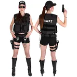 Black Snake® Damen Kostüm SWAT POLICE FBI SECURITY | Einsatzweste, Gürtel, Beinholster, Cap, Handschellen - SWAT - XL/XXL - XL-XXL