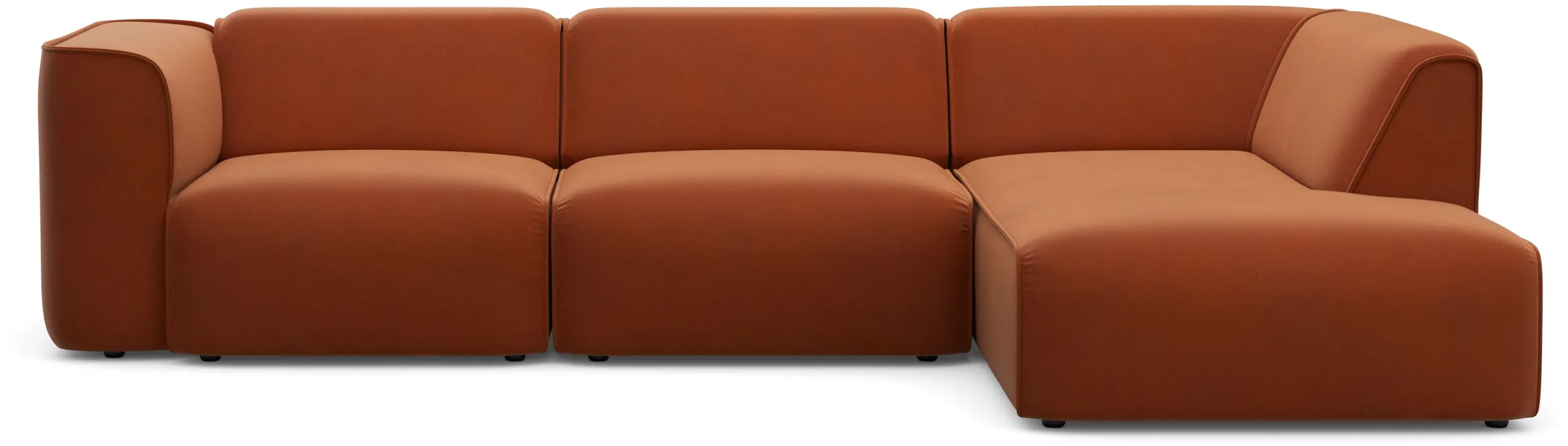 Ecksofa RAUM.ID "Merid jederzeit durch Module erweiterbar L-Form" Sofas Gr. B/H/T: 295cm x 70cm x 162cm, Samtoptik, Ottomane rechts, braun (messing) als Modul oder separat verwendbar, für individuelle Zusammenstellung