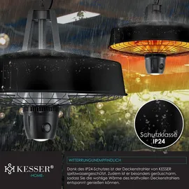 Kesser KESSER® Deckenheizstrahler Heizpilz Infrarot-Heizstrahler 2500W Terrassenstrahler mit Fernbedienung Quarzstrahler LED Licht Decke Infrarotstrahler mit Kette | Karabinerhaken Carbon-Heizelement