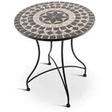 Raburg Gartentisch Mosaiktisch, Balkon- und Terrassentisch, 60 cm Ø, 72 cm hoch, Mayla (rund), liebevolle Handarbeit, Mosaikmuster, schwarzes Metallgestell beige|grau