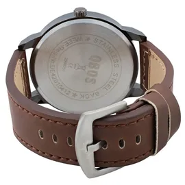 QBOS Herrenuhr mit Quarzwerk, analoger Anzeige und Datumsfunktion, Armband aus Kunstleder