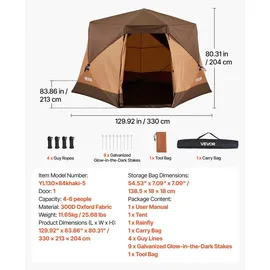 Vevor Campingzelt 6 Personen Pop-Up-Zelt