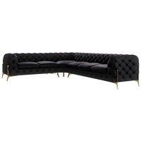 s-style möbel Chesterfield Ecksofa Willow mit Metall Füßen Schwarz Samt