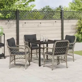vidaXL 5-teiliges Garten-Ess-Set mit Kissen Hellgrau Poly-Rattan