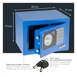 HMF Möbeltresor Elektronikschloss, 23 x 17 x 17 cm, Blau