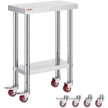 Vevor rollbarer Arbeitstisch 61 x 30 x 85 cm Edelstahl Catering Arbeitstisch Belastbarkeit 350 kg, Lebensmittelzubereitungstisch gewerblicher Küchentisch für Bar mit 4 verstellbaren Füßen