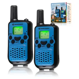 Bresser Junior Walkie-Talkies für Kinder, 2er-Set, Funkgeräte mit hoher Reichweite bis zu 6km, Frei-Hand-Funktion und integrierter Taschenlampe, Blau/Schwarz, STEM