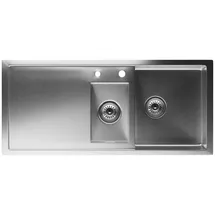 Klarstein Spülbecken – 1,5 Becken mit Abtropffläche, Edelstahl 304, Kratzfest - Hitzebeständig, Einfache Reinigung, Inkl. Überlauf & Einbausatz, 100x45 cm, Rostfreier Stahl