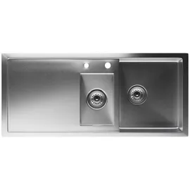 Klarstein Spülbecken – 1,5 Becken mit Abtropffläche, Edelstahl 304, Kratzfest - Hitzebeständig, Einfache Reinigung, Inkl. Überlauf & Einbausatz, 100x45 cm, Rostfreier Stahl