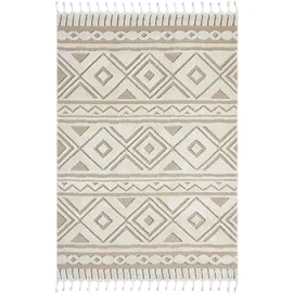 OTTO home Teppich OTTO HOME "Bonvo" Gr. 1, beige, B:60cm H:19mm L:90cm, Kunstfaser, Teppiche, Fransenteppich Teppich, mit Fransen, Hoch-Tief-Struktur, Wohnzimmer, Schlafzimmer, Boho-Style