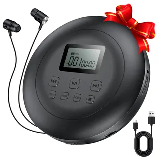 Gueray Tragbarer CD-Player CD Spieler Persönliche CD Player mit Kopfhörer LCD Display Anti-Skip Schutz HiFi Klassische CD Musik Player Speicher CD Player für Auto Zuhause (Schwarz)