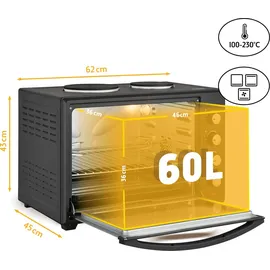 First Austria TZS First Austria Minibackofen FA-5045-5, 3400 Watt, mit Kochplatten und Drehspieß, 60 Liter