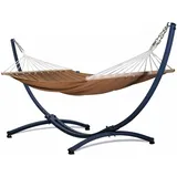 Potenza Outdoor Hängematte mit Gestell für 2 Personen I Stabhängematte XXL 220x160, 200kg I Hängemattengestell 220kg Wetterfest (Braun, Basic Gestell Graphit)