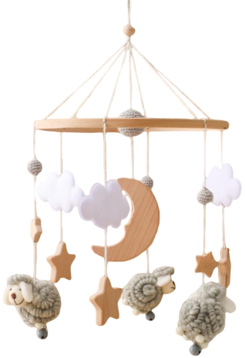 Baby Mobile Babybett, Mobile Baby Windspiel mit Lamm, Baby Mobile für Bett, Hängende Bettglocke Anhänger Geschenk für Neugeborenen Junge Mädchen (Grau)