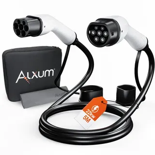 Alxum Typ 2 Ladekabel 22kW/32A/5Meter 3-Phasen EV Elektroautos Ladekabel, Typ 2 auf Typ 2 Schnelladen E-Auto Ladekabel mit Tragetasche Kompatibel mit Allen IEC-62196-2 EV/PHEV