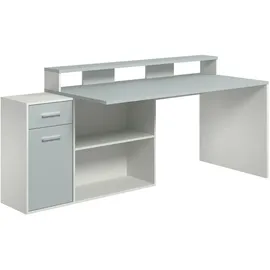 VCM GamerBüro Büromöbel Gamer, 1 Tür, 1 Schublade, 2 Offene Fächer weiß , grau.