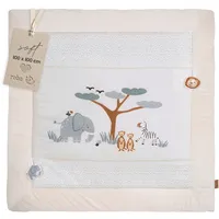 roba Krabbeldecke Savanna Friends 100 x 100 cm - Weich gepolsterte Spielmatte für Babys ab Geburt - Spieldecke aus Baumwolle - Tier-Design - Beige