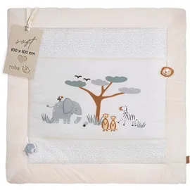 roba Krabbeldecke Savanna Friends 100 x 100 cm - Weich gepolsterte Spielmatte für Babys ab Geburt - Spieldecke aus Baumwolle - Tier-Design - Beige
