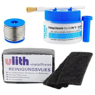 Weichlötset für Kupfer-Fittings - Fittinglötpaste + Lötzinn + 10 Stk. Reinigungsvlies GRATIS