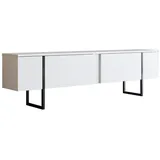 Dmora Fernsehschrank Dgridell, Ständer für Wohnzimmerfernseher, Niedriges Wohnzimmer-Sideboard, TV-Ständerbasis, 180x30h50 cm, Weiß Schwarz
