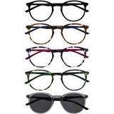 OPULIZE Met 5er-Pack Lesebrille Mit Sonne Leser Runden Schwarz Braun Lila Grün Grau Herren Damen RRRRS60-12567 +1,00
