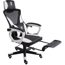 Trisens Gaming Stuhl im modernen Racing-Design mit einklappbarer Fußstütze - Gaming Chair mit flexiblen Armlehnen - ergonomischer Gaming Schreibtischstuhl mit extra Stützkissen