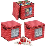 Relaxdays Weihnachtskugel Aufbewahrungsbox, 3er Set, HxBxT: 33 x 33 x 33 cm, Vlies, Pappe, Weihnachtskugelkiste, rot