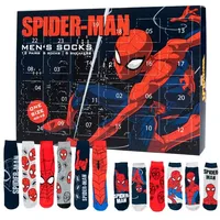 Marvel Spiderman Adventskalender mit 12 Paar Socken Größe 40-45 für Herren Weihnachtskalender mit Sneakers und langen Socken