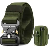 BESTKEE Taktischer Gürtel, 3,8 cm Militär Arbeitsgürtel, Schwerlast Nylon Schwarz Gürtel mit Schnellverschluss-Metallschnalle, Geschenk mit Taktischem Molle-Beutel für Outdoor Jagen