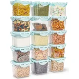 Belle Vous 15er Pack stapelbare Vorratsdosen mit Deckel - 15er Set luftdichte Aufbewahrungsbox für Lebensmittel - 650ml Kunststoff Dosen mit Deckel - Aufbewahrungsdosen aus Plastik