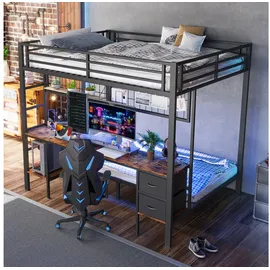 stilvora Hochbett 140 X 200 Cm, Doppelbett Mit Schreibtisch, Schubladen, Regalen, Gitter, Led Und Usb, Ohne Matratze