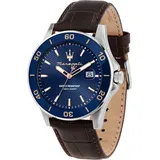 MASERATI Quarzuhr COMPETIZIONE 43MM 3H BLUE DIAL BROWN ST Edelstahl silber - Braun/Blau