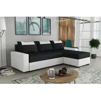 Ecksofa Schlafsofa Sofa HEDVIG LUX Kunstleder/Stoff Weiß- Schwarz Ottomane Recht