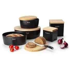 Continenta Brottopf mit Holzdeckel oval 30 cm matt schwarz