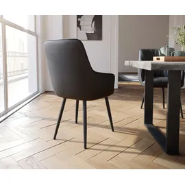 DeLife Esszimmerstuhl Zelia-Flex mit Armlehnen Echt-Leder Schwarz 4-Fuß konisch Schwarz Taschenfederkern