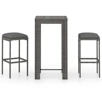 vidaXL Polyrattan Garten-Essgruppe 3-tlg. grau inkl. Kissen 3064776