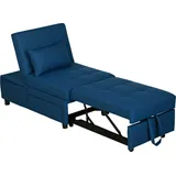 HOMCOM 3-in-1 Schlafsessel mit Bettfunktion, ausziehbares Schlafsofa, Schlafstuhl mit Seitentasche, Verstellbarer Rückenlehne, bis 150 kg belastbar, für Wohnzimmer,Schlafzimmer, Blau   Aosom