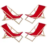 4x Liegestuhl Gartenliege Strandliege / Holz / Rot