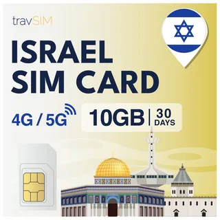 travSIM Israel SIM Karte | 10GB Mobile Daten bei 4G/5G Geschwindigkeiten | SIM Karte für Israel funktioniert in iOS & Android Geräten | Der Plan der Israel SIM Karte ist 30 Tage gültig