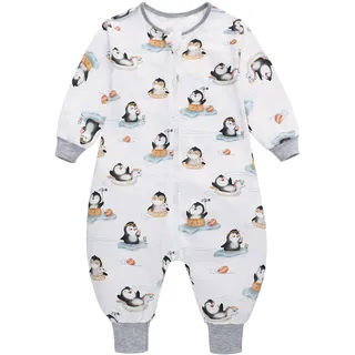 Baby Schlafsack Sommer mit Füßen 0.5 Tog 100% Baumwolle Kinder Sommerschlafsack mit Ärmel für Jungen und Mädchen (Pinguin, M/1-2T)