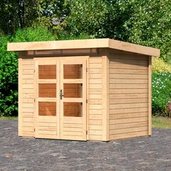Gartenhaus KARIBU "Ammersee 2", beige (naturbelassen), ohne Fußboden, ohne Dacheindeckung, Holzwerkstoff, Gartenhäuser