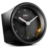Braun Klassischer analoger Funkwecker von Braun für die Mitteleuropäische Zeitzone (MEZ/GMT+1) mit Schlummerfunktion und Licht, ruhigem Uhrwerk, Crescendo-Alarm in Schwarz, Modell BC07B-DCF