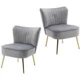 Wahson Office Chairs - Relaxsessel für Wohnzimmer aus Samt moderner Ohrensessel mit goldenen Metallbeine Grau 2er Set Wahson