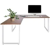 HJH Office Eckschreibtisch WORKSPACE XL I Walnuss/Weiß Schreibtisch mit großer Arbeitsfläche, Stahlgestell