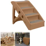 Suusolny Grau Klappbare Hundetreppe 4 Stufen Haustiertreppe mit Rutschfester Matte Hunderampe Katzentreppe 50cm hohe Haustiertreppe Bis 75kg für Hunde und Katzen