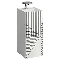 LAUFEN Kartell Waschtisch H811331D011581 37,5x43,5x90cm, Dekor, Liniennetz, grau, ohne Überlauf, 3 Hahnlöcher