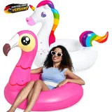 Aufblasbare Einhorn Flamingo Pool Float Set für Kinder & Erwachsene 102cm